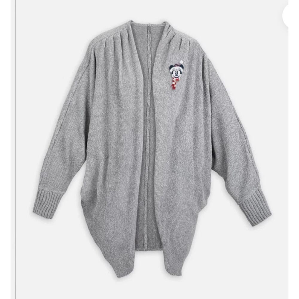 2021 Disney Parks Holiday Minnie‎ Mouse Sweater Cardigan Chenille Gray Womens L